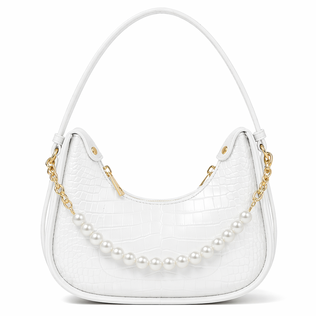 Bagiffy | Luna Pearl Hobo Bag – Croc-Embossed White Shoulder Bag