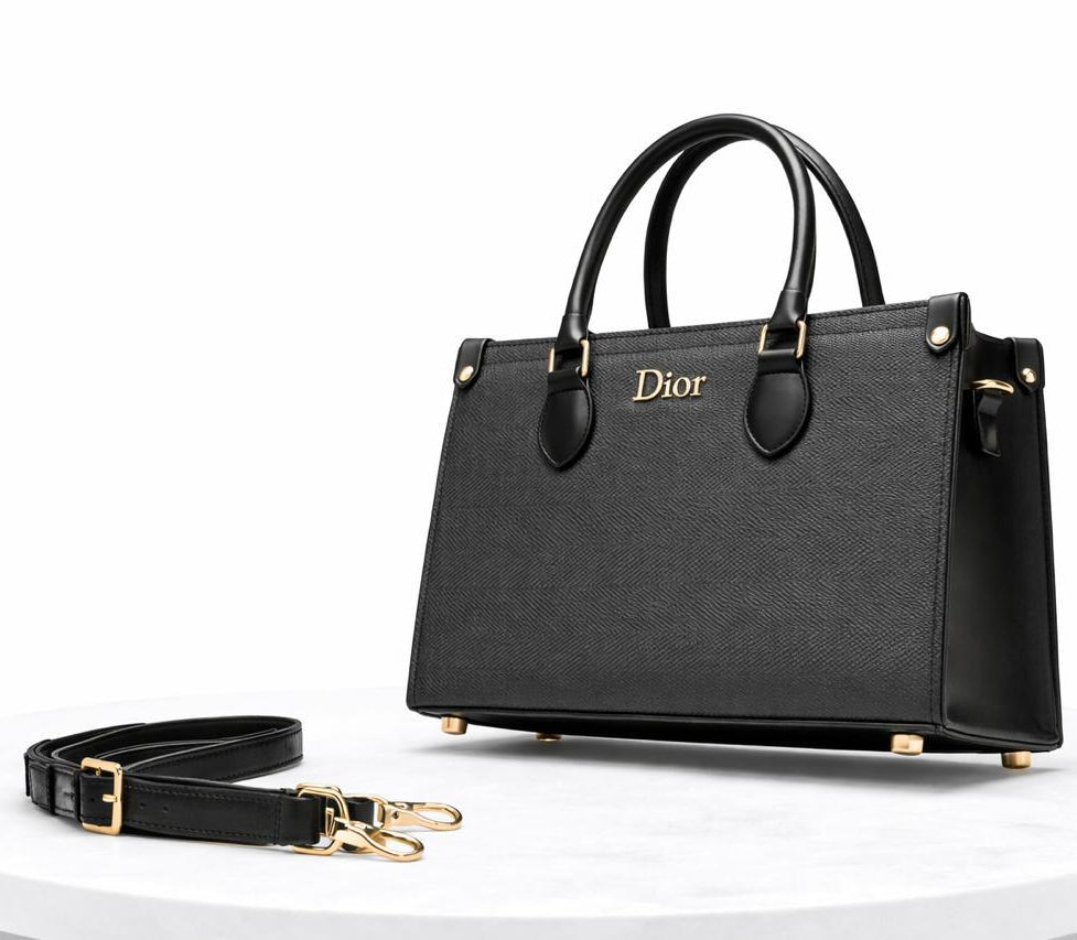 Dior Style Luxury Women’s Textured Leather Handbag – Elegant Black Office & Party Tote