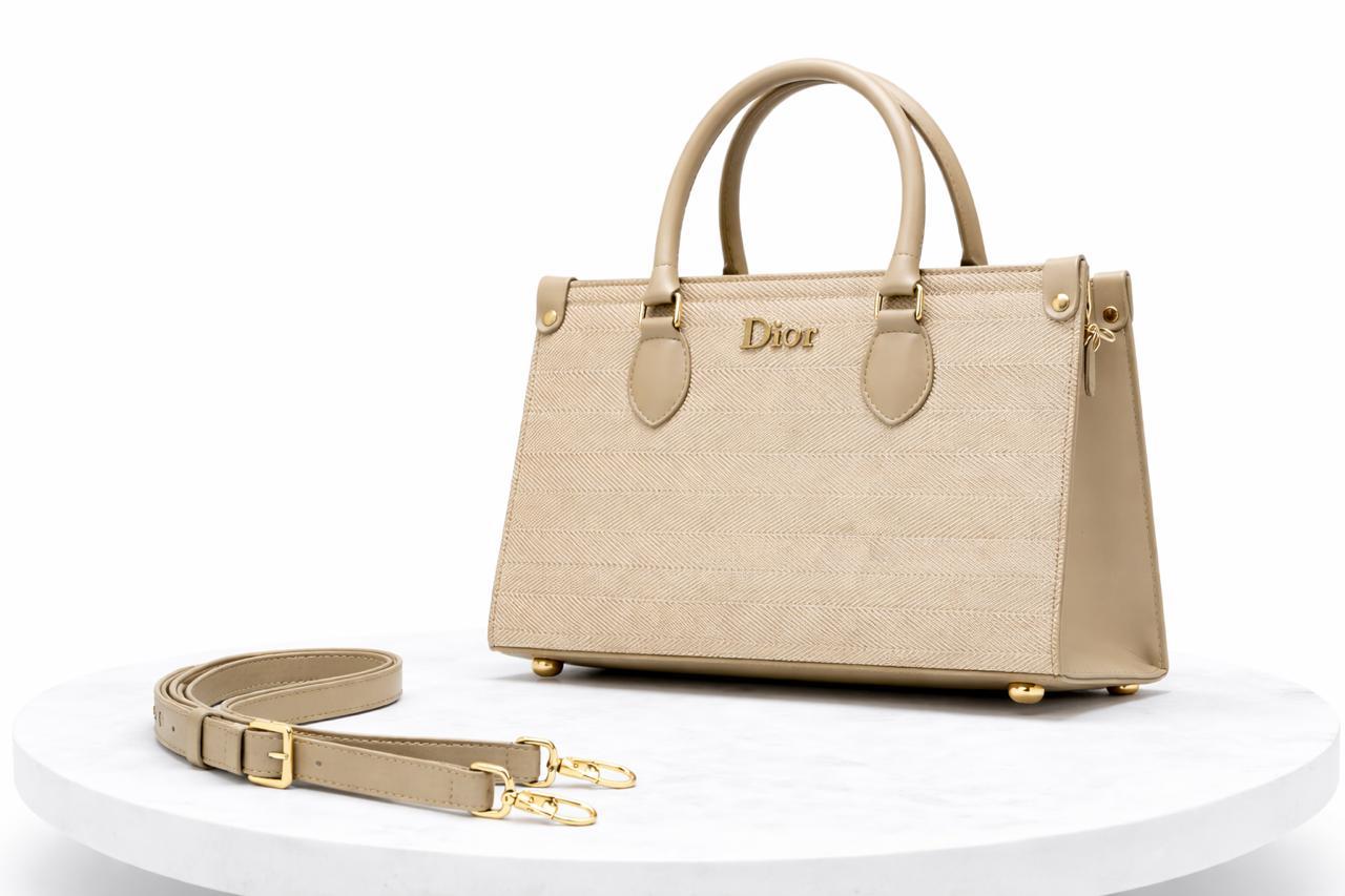 Dior Style Luxury Women’s Textured Leather Handbag – Elegant Beige Office & Party Tote
