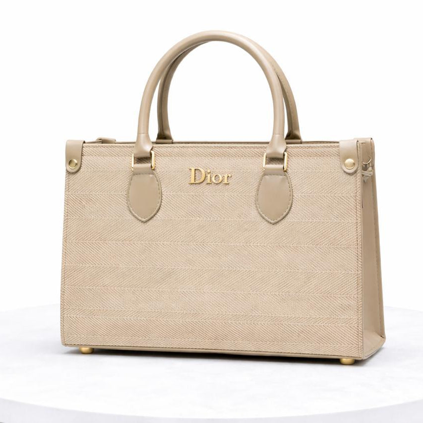 Dior Style Luxury Women’s Textured Leather Handbag – Elegant Beige handbag with gold accent Office & Party Tote