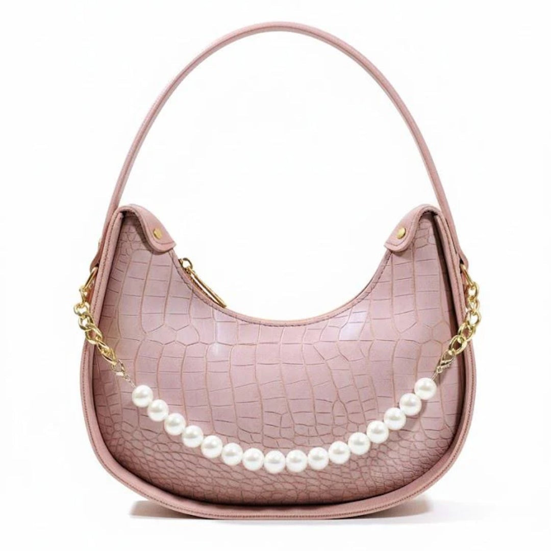 Bagiffy | Luna Pearl Hobo Bag – Croc-Embossed Pink Shoulder Bag