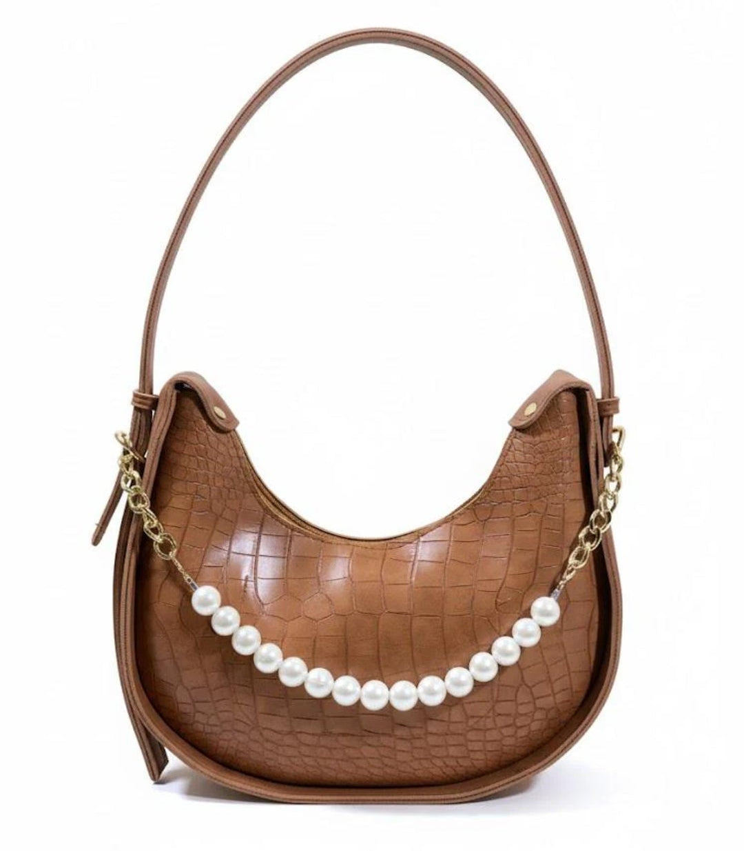 Bagiffy | Luna Pearl Hobo Bag – Croc-Embossed Brown Shoulder Bag