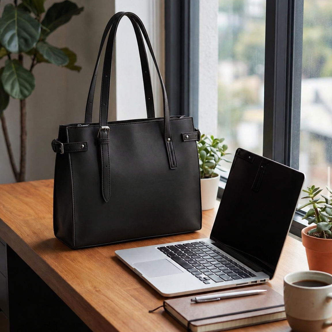 Black satchel tote bag