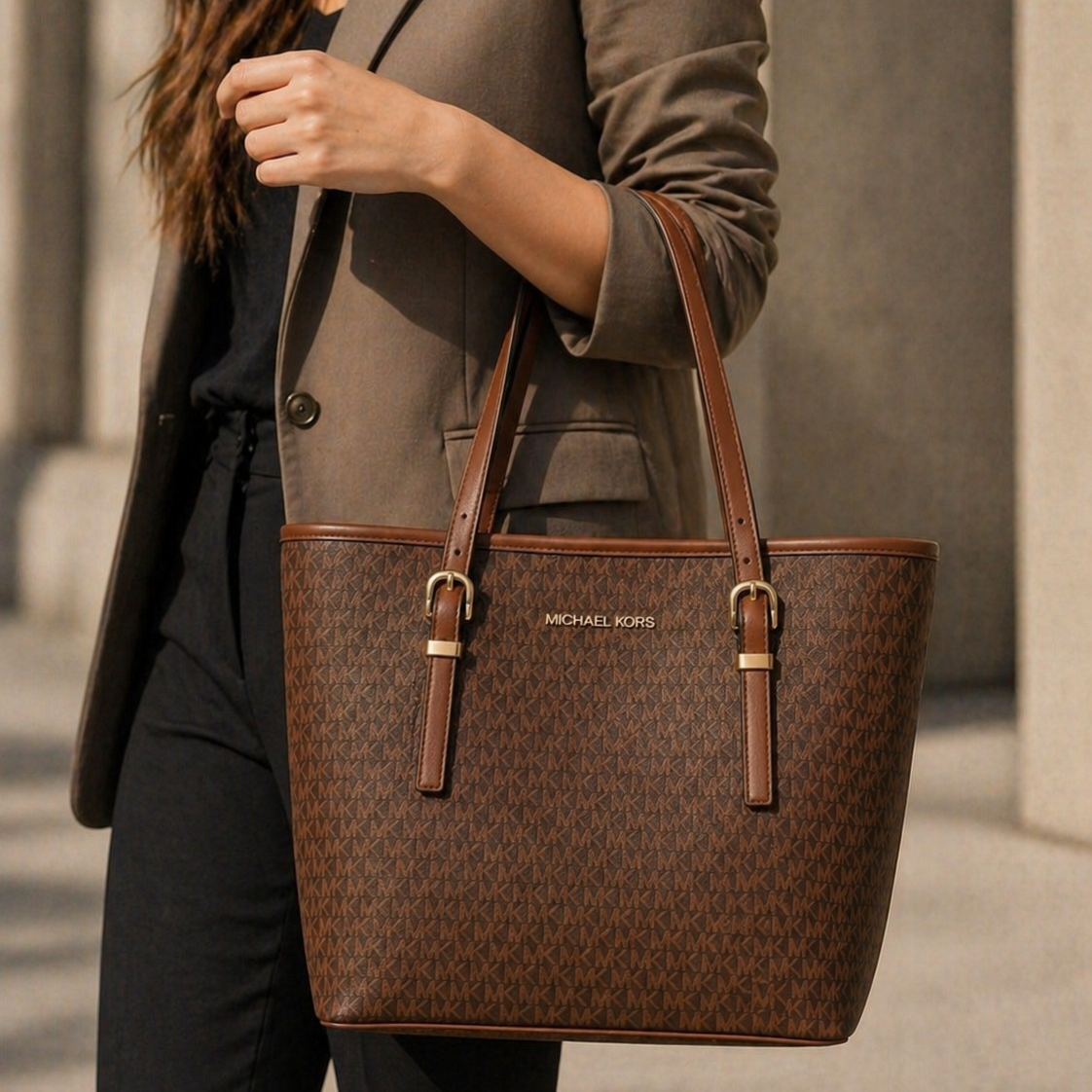 Elegant MK Monogram Large Shoulder Bag for Women - Office & Casual Wear
