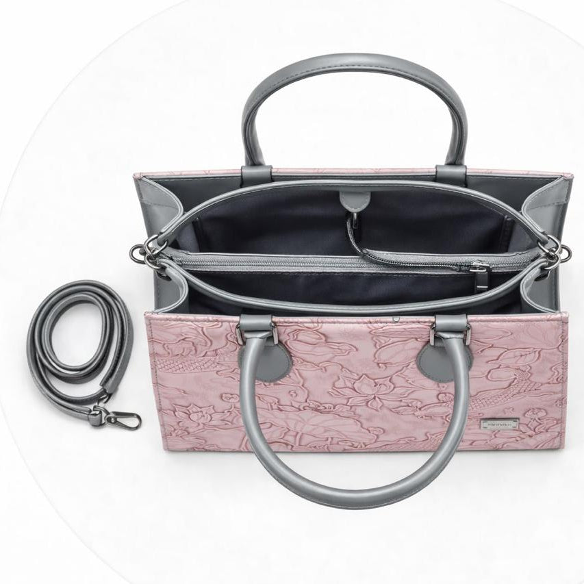 Lotus Embossed Tote Bag - Blush Pink & Grey