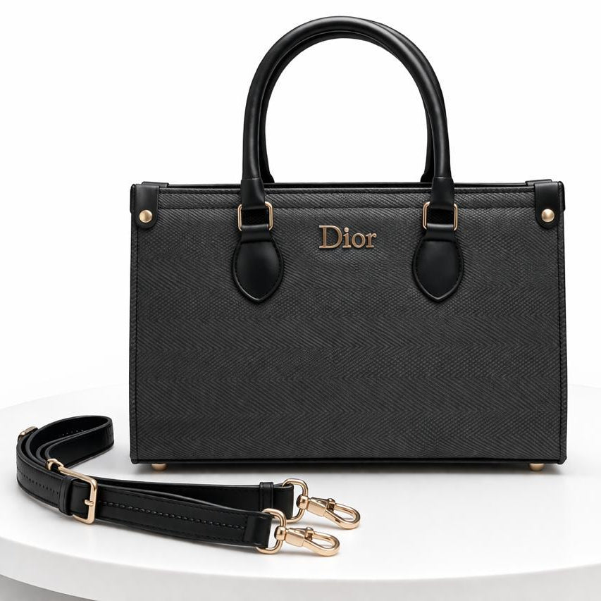 Dior Style Luxury Women’s Textured Leather Handbag – Elegant Black Office & Party Tote